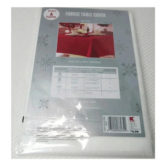 NEW Trim a Home Fabric Tablecloth Satin Stripe Polyester 52” X 52” Square White - Picture 2 of 5